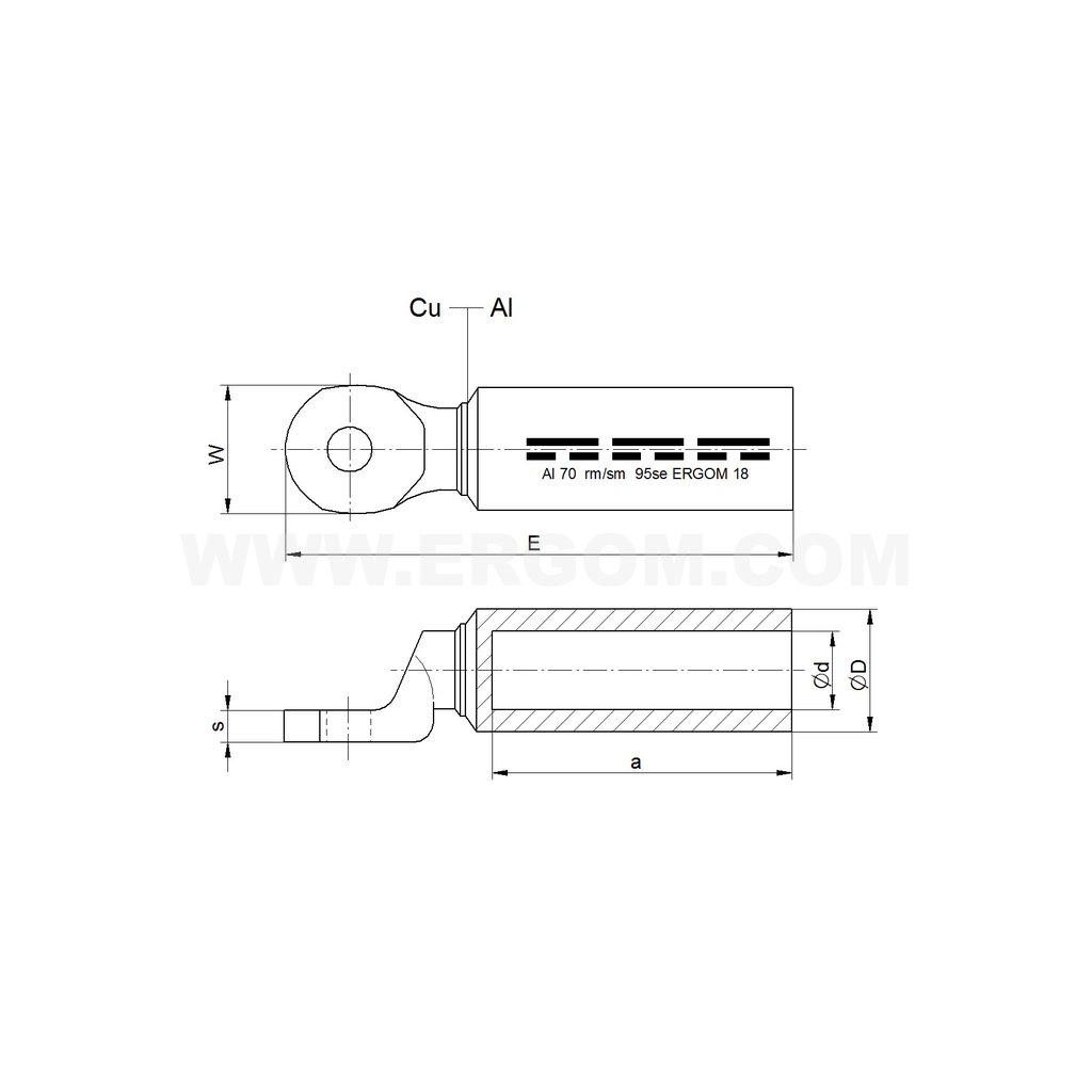 Aluminiumcopper longitudinally sealed tubular terminals, KMA type