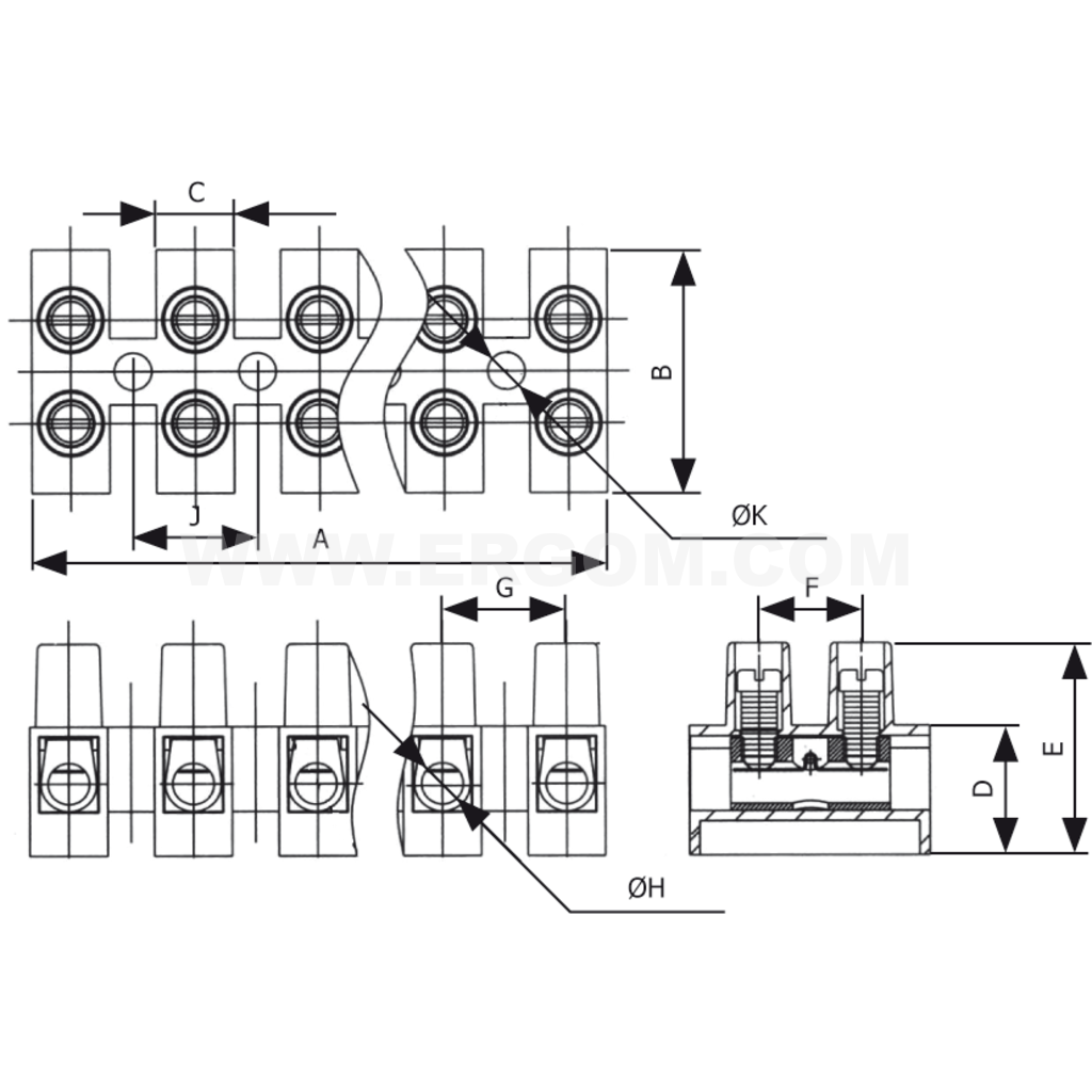 12circuit screw connectors for 6 mm² wires, ELP 12