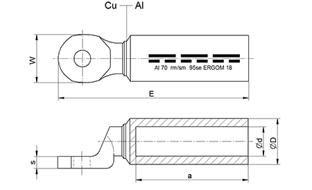 Zdjęcie i szkic końcówki KMA o przekroju 400 mm².