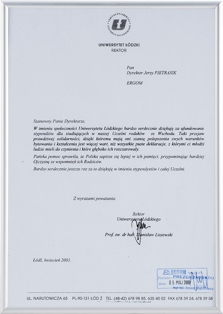 Podziękowania UŁ
