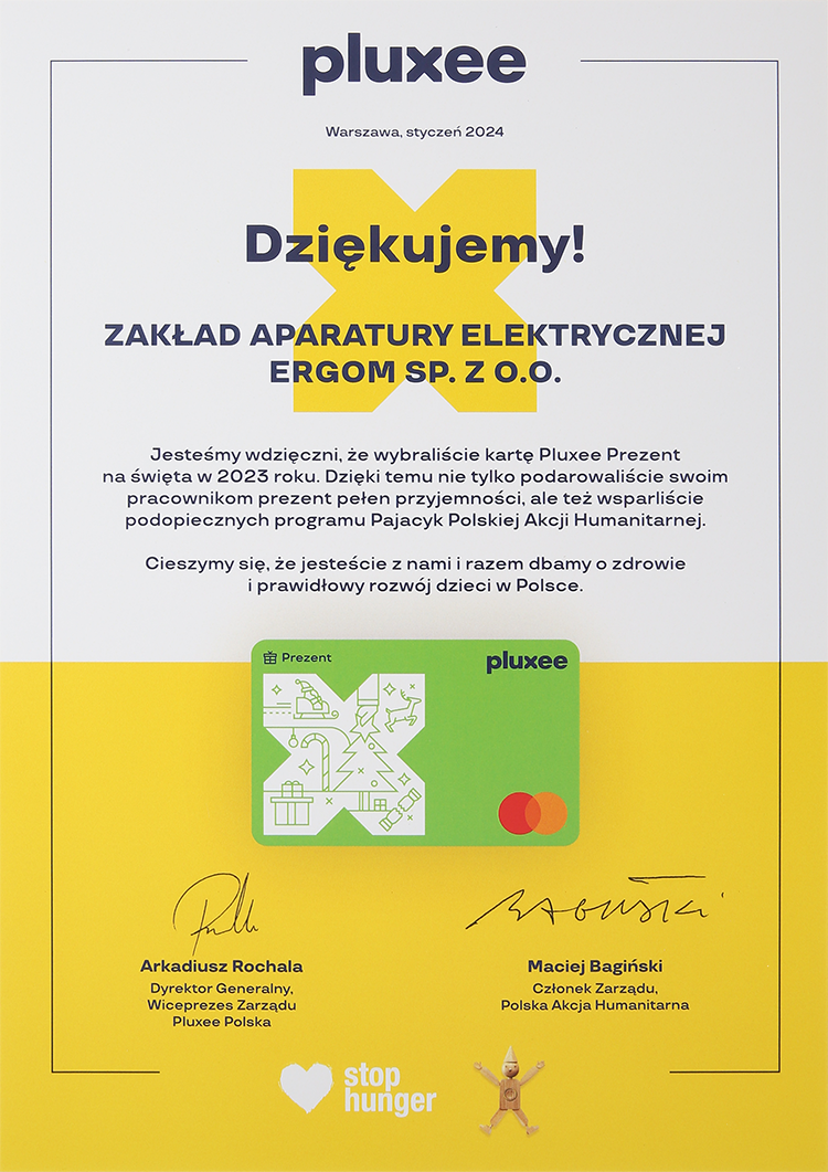 nagroda Ergom w  programu "Pajacyk Polskiej Akcji Humanitarnej".