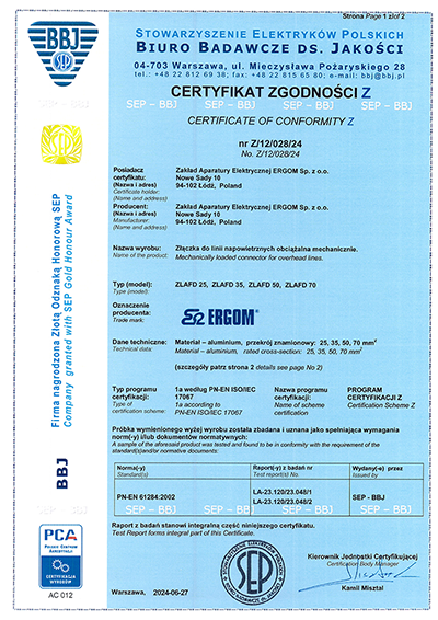 Certificate of conformity for ZLAFD connectors -1