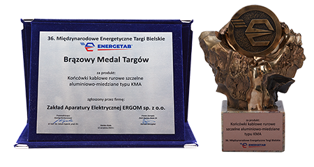 brązowy medal za produkt końcówki kablowe rurowe szczelne aluminiowo-miedziane typu KMA 